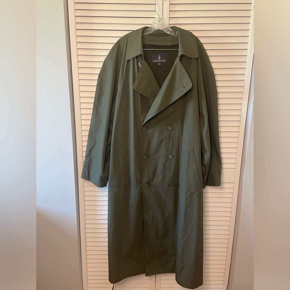 London Fog Olive Green Double-Breasted Trench Coat - Picture 1 of 14